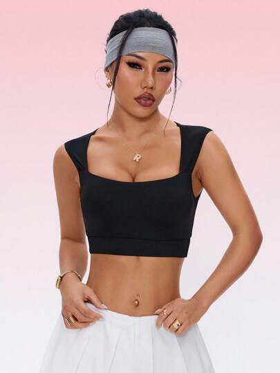 Easithlete 黑白交叉后背女士运动文胸，适合瑜伽运动户外活动