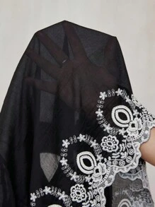 Aveloria Modichic Blusa de manga corta con cuello de volantes, bajo con bordado pesado y contraste de colores, de estilo elegante y estilizador - Negro - Ver 6