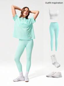 GLOWMODE Pima Cotton Unisex Short Sleeve Round Neck Oversized Tee Daily Casual - Mint Blue - View 5