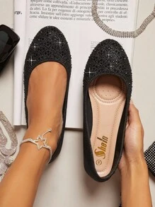 SHUZIA Rhinestone Detail Slip On Ballet Flats Summer Shoes Spring Shoes Spring Break Easter Mother's Day Present For Christmas