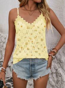 Chiquease Women's Elegant Hollow-Out Embroidery Jacquard Jacquard Lace Patchwork Camisole