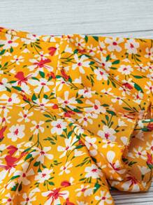 EMERY ROSE Women's Ditsy Floral Regular Fit Vacation Daily Casual Office Commute Ruffle Sleeve Shirt - Multicolor - View 3