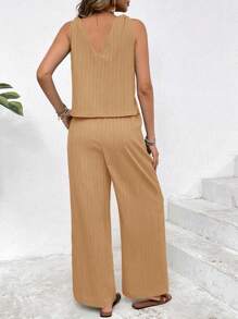 SHEIN Frenchy Set de 2 piezas para mujer de top con decoración de botones y pantalones rectos de unicolor para verano