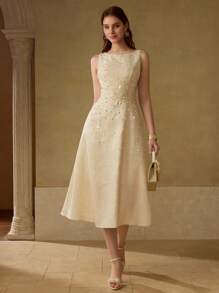 MOTF PREMIUM SLEEVELESS DRESS WITH ROSE JACQUARD AND RHINESTONE DETAILS