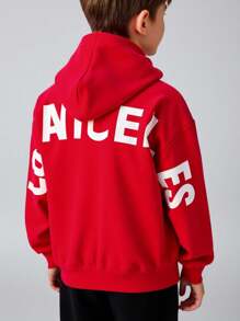 青少年男孩纯色超大字母图案落肩连帽衫，适合秋季和春季，适合户外玩耍、运动、学校、街头风格、派对和休闲穿着，高性价比的返校服装