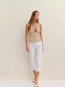 Nöista Halter Backless Top Gingham Vacation Woman Summer Style - Khaki - View 6