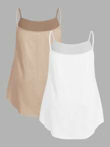 SHEIN EZwear 2 piezas Camisetas básicas de talla grande de unicolor caqui y blanco, para verano - Multicolor - Ver 2