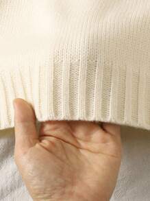 SHEIN 青少年女童杏色宽松圆领套头衫刺绣贴布针织毛衣，休闲百搭百搭上衣 - 杏色 - 查看 7