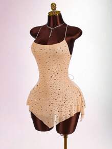 Amplova Vestido mini con lentejuelas y espalda descubierta para mujer - Albaricoque - Ver 4