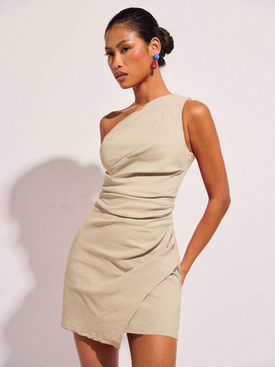 COSMINA Women's Elegant Solid Color Sleeveless Mini Dress For Summer - Beige - View 1