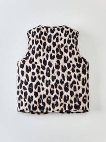 Tween Girl Leopard Print Reversible Front Tie Casual Vest, Winter Jacket Fall - Coffee Brown - View 4
