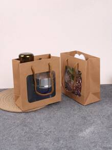 1/5/10个装牛皮纸礼品袋，带PVC透明窗口和手柄，礼品包装袋，派对礼品，珠宝制作展示，包装用品，非常适合生日婚礼派对花店花束，周年纪念，结婚礼物，父亲节，母亲节礼品袋，节日礼品袋，派对礼品袋，工艺手提包，礼品袋创意，礼品袋DIY，生日派对礼品袋，玩偶礼品盒，圣诞节用品学校