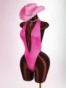 Amplova 女士性感水钻装饰深V领紧身衣，夏季