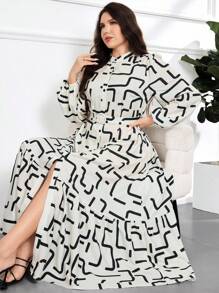 Modelyn Đầm siêu dài in họa tiết toàn thân thời trang cỡ lớn cho người đi làm - Nhiều màu - Xem 2