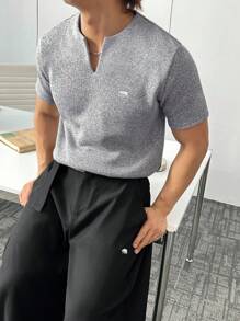 ESTAVOR 男士街头风格针织短袖T恤，适合夏季 - 灰色 - 查看 2