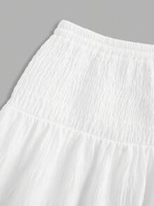 SHEIN MOD Women's Solid Color Gathered Waist Ruffle Hem Casual A-Line Skirt White Summer Skirt Suitable For Going Out Chic Dress - Multicolor - View 5