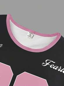 Sparklyn Bộ 2 chiếc/Bộ áo thun cổ tròn in họa tiết chim bồ câu trắng tương phản màu sắc cho bé gái tuổi teen và quần short bó dệt kim màu đen, Bộ đồ thể thao thời trang đường phố mùa hè - trắng - Xem 7