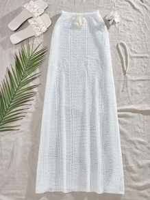 SHEIN Falda de punto calada con decoración floral 3D para mujer - Blanco - Ver 1