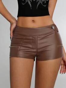 Jeanoix Women's Sexy Solid-Color Low-Waist Shorts, Summer - Brown - View 4