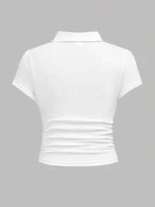 Girlism 2pcs/Set Tween Girl White&Black Versatile,Square V-Neck Short Sleeve T-Shirt, Designer Style, Summer Casual Polo Shirt, Waist-Length, Fitted Cut,Clean Girl Girls Shirt Pack Pack Of Tops Black And White Tops For Teen Girls Bow Shirts Shirts For Tween Girls Black And White