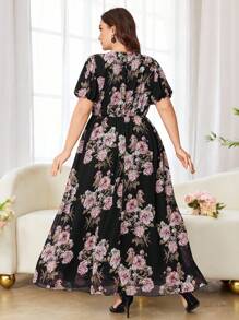 Modelyn Vestido midi de línea A con mangas abullonadas y estampado floral de gasa, talla grande, ajuste regular, primavera/verano - Multicolor - Ver 2