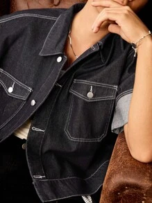 SWAVVY Áo sơ mi denim phong cách công sở thường ngày cho nam - Màu xanh lam - Xem 7