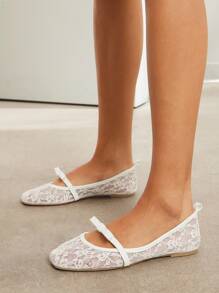 SHUZIA Giày ba lê ren mũi vuông thanh lịch thoải mái cho nữ - Màu be - Xem 4