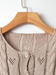 SHEIN LUNE كارديجان نسائي أحادي اللون أكمام بدون أكمام رقيق بفتحات - بني فاتح - مشاهدة 4