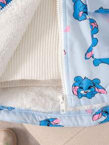 1件装 女童秋冬可爱卡通印花抽绳连帽拉链休闲保暖外套 女童冬季外套 儿童外套 女童抓绒外套 女童保暖外套 冬季外套 女童秋季 - 藍色 - 查看 5