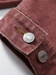 Manfinity Homme Allo Fu 超大休闲牛仔夹克，复古/复古风格宽松工装上衣，春秋季 - 紅木色 - 查看 3