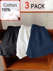 Comfortcana 3pcs/Set Plus Size Summer Casual Solid Color Shorts - Navy Blue - View 8
