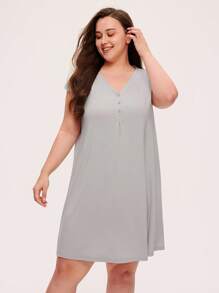 LUVLETTE Women Plus Super Soft TENCEL™ Modal With Lace Airy Nightdress Lingerie Slip Dress& Pyjamadressing - Grey - View 6