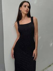 DAZY Women's Bodycon Cami Backless Mid-Length Dress Homecoming Dresses Luxury Prom Dress Sequin Sparkly Dress - Light Grey - View 6