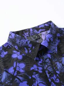 Manfinity Homme 男士花卉印花单排扣休闲长袖衬衫，秋季 - 彩色 - 查看 3