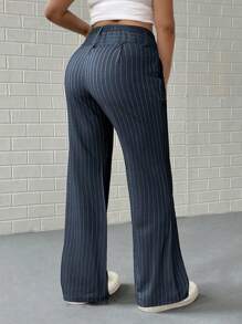 Calvaya Plus Size Women Casual Versatile Striped High Waist Loose Drape Wide Leg Pants