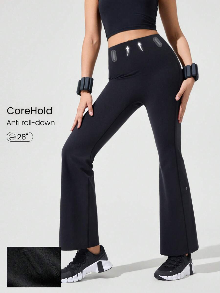 GLOWMODE 28 英寸 CoreHold FeatherFit™-塑形喇叭裤和弹性裤，防滑贴身，收腹，无前缝喇叭裤，带侧袋，中等强度健身慢跑健身房训练 - 黑色 - 查看 1