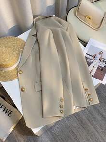 Franclia Jaqueta Casual Nova de Primavera e Outono, Cor Creme, Roupa Feminina, Blazer Fino de Cor Sólida de Primavera e Outono - Damasco - Visão 2