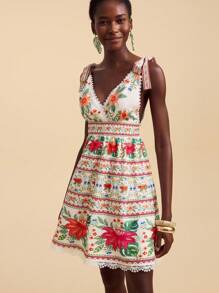 Travachic Vacation Woven Floral Print V-Neck Bodycon Mini Dress For Women,Summer Outfits For Women,Beachwear,Spring And Summer,Easter,Holiday Outfits,Beach Outfits For Woman,Spring Break,Vacation Outfits Women,Concert Outfit Women,BOHO,Bohemia,Music Festival,Tropical Vacation Woman Clothes,Romantic,Going Out Tops,Date Night Outfits Women,All Women Clothes,Fall Clothes ,Autumn - Multicolor - View 6