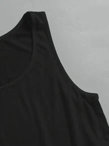 SHEIN EZwear 女式加大码休闲宽松U领无袖短款工字背心，夏季 - 黑色 - 查看 3