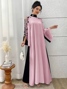 Al Najma Váy trễ vai thêu hoa thanh lịch theo phong cách Ả Rập cho nữ - Hồng - Xem 6