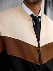 Manfinity Homme Plus Size Men's Long Sleeve Casual Patchwork Jacket, Comfortable Jacket For Autumn & Winter - Multicolor - View 6