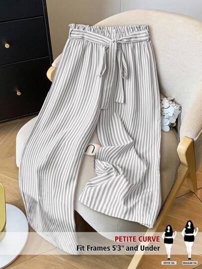 SHEIN PETITE Plusstorlek kvinnor franska casual randiga sommartunna byxor