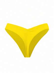 Swim Basics Women's Solid Color Ruched Triangle Yellow Bikini Bottom For Summer Beach Vacation