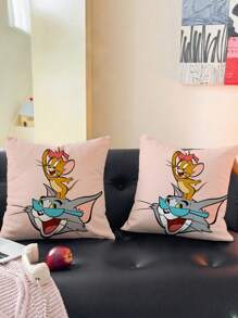 TOM & JERRY X SHEIN 动漫枕套套装卡通靠垫枕套动漫粉丝必备收藏品、生日礼物 - 淺粉色 - 查看 13