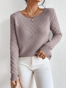 RueChic Solid Pointelle Knit Sweater - Dusty Pink - View 7