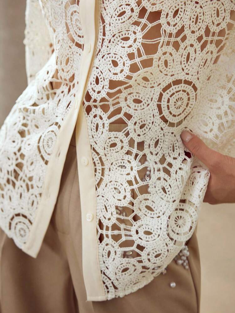 GUIPURE LACE BUTTON UP SHIRT