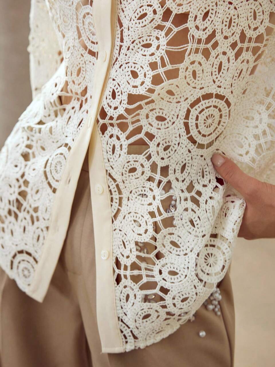 GUIPURE LACE BUTTON UP SHIRT