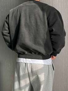 DAZY 男士灰色字母与美国国旗印花套头圆领运动衫，秋季 - 灰色 - 查看 2