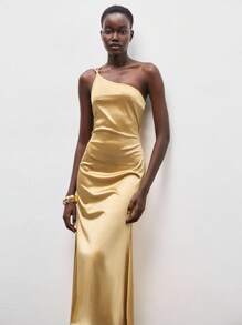 Lumivelle Vestido de satén con escote halter y espalda descubierta, elegante para fiestas