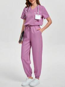 Scrubzie V-Neck Scrub Top And Pants Scrub Uniform Set - Purple - View 5